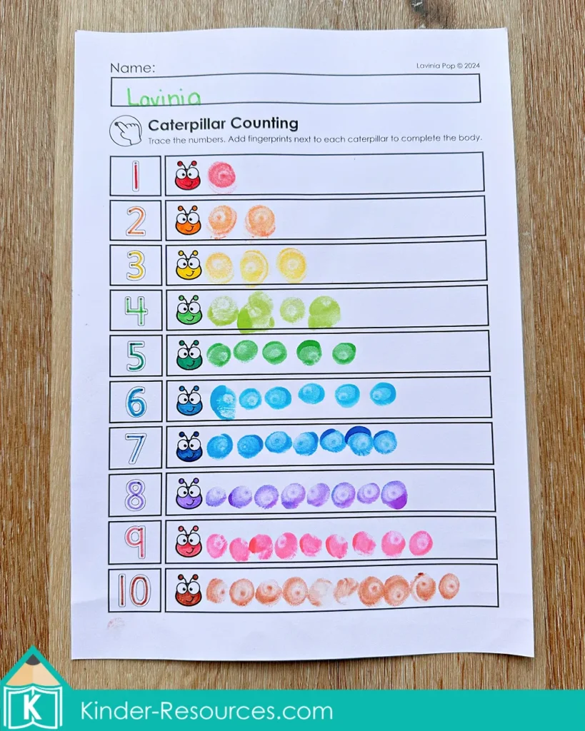 FREE Printable Activity. Caterpillar Counting Finger Paint