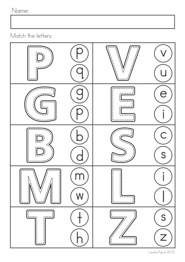 Alphabet Review Worksheets. Upper and Lower Case Letter Match