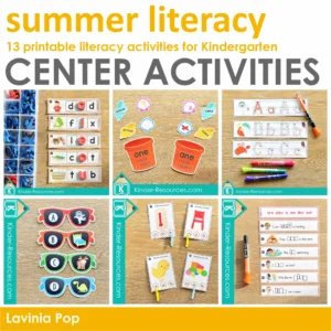 Summer Literacy Centers for Kindergarten | 13 printable center activities