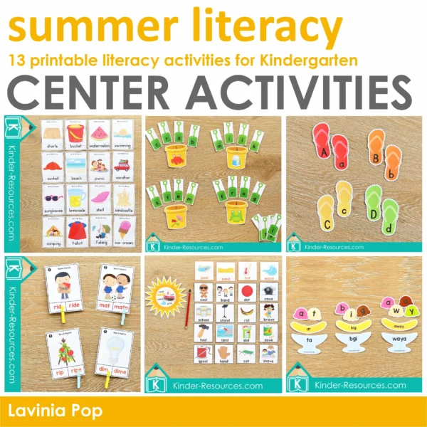 Summer Literacy Centers for Kindergarten | 13 printable center activities