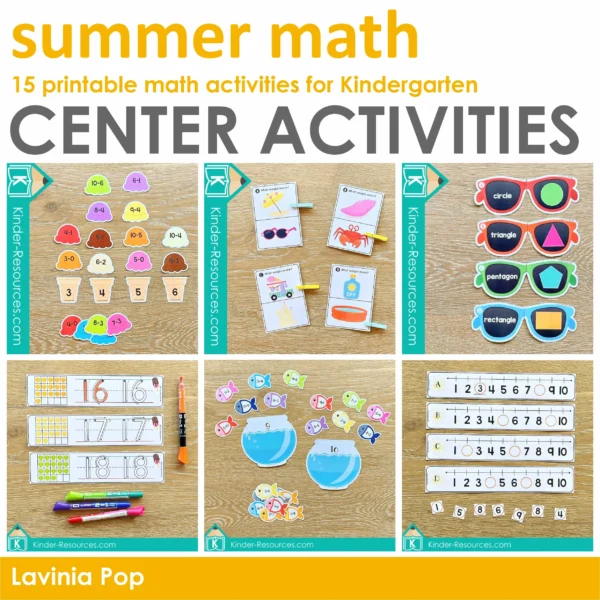 Summer Math Centers for Kindergarten | 15 printable activities