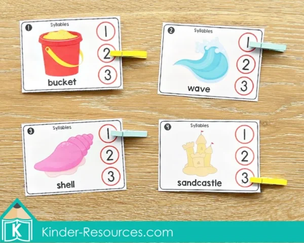Kindergarten Summer Center Activities. Clip the Syllables Cards