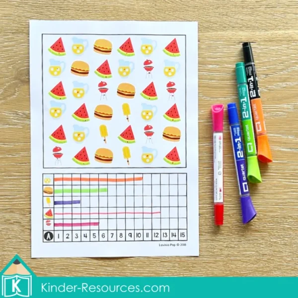 Kindergarten Summer Math Center Activities. Count and Graph