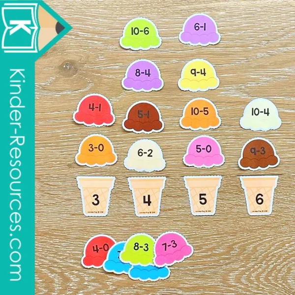 Kindergarten Summer Math Center Activities. Ice Cream Subtraction