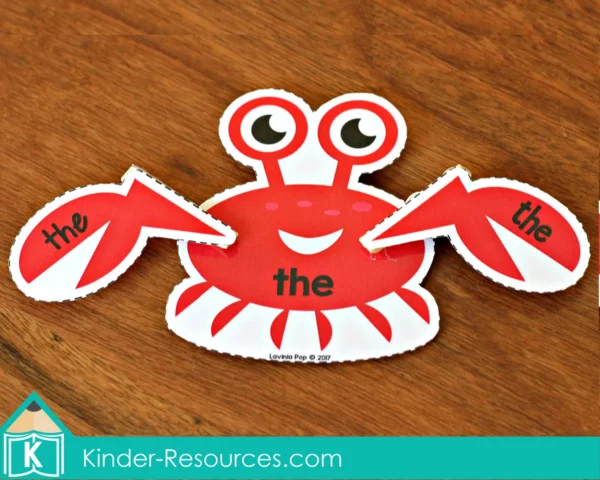Ocean Preschool Center Activities. Crab SIght Word Match