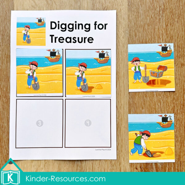 Pirate Preschool Center Activities. Digging for Treasure 4 Part Sequencing Cards
