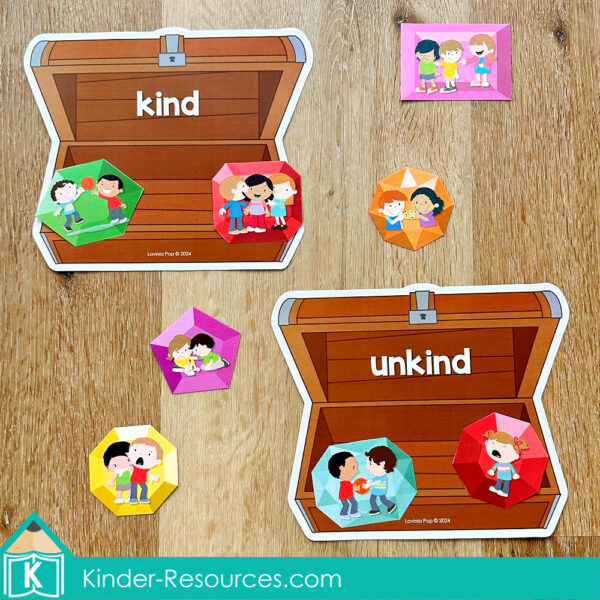 Pirate Preschool Center Activities. Kind and Unkind Treasure Chest Sorting Activity