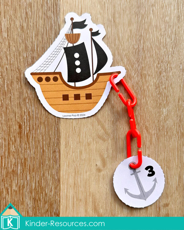 Pirate Preschool Center Activities. Ship and Anchor Counting Activity with Links