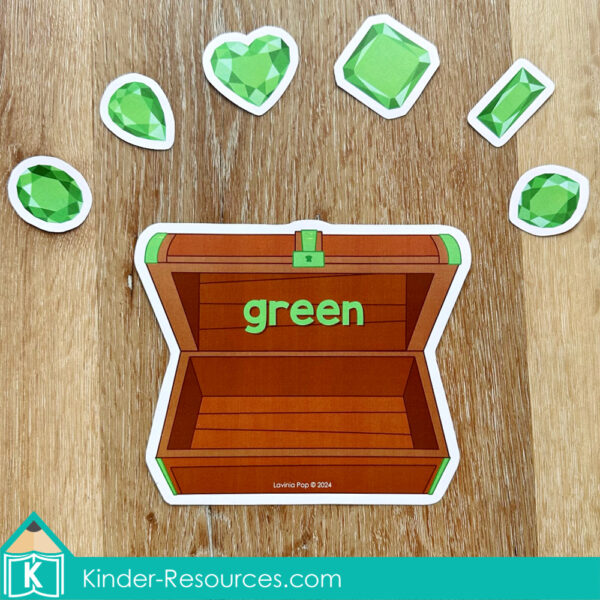 Pirate Preschool Center Activities. Sorting Gems by Color Green