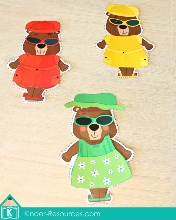 Preschool Summer Center Activities. Dress the Bears for the Weather Matching Colors Activity