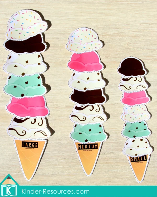 Preschool Summer Center Activities. Ice Cream Scoops Sorting by Size Activity