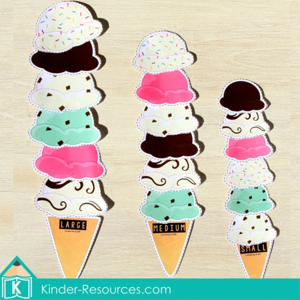 Preschool Summer Center Activities. Ice Cream Scoops Sorting by Size Activity