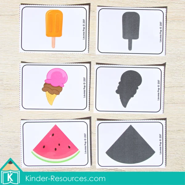 Preschool Summer Center Activities. Shadow Matching Activity Cards