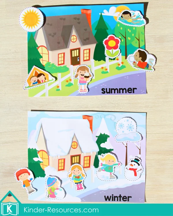 Preschool Summer Center Activities. Sort the Pictures by Season Activity