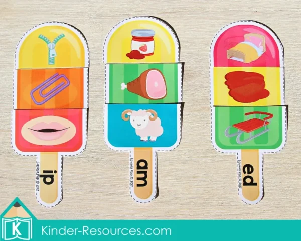 Preschool Summer Center Activities. Word Family Popsicle Matching Activity