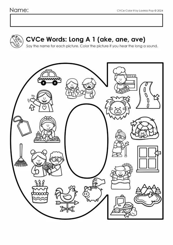 Silent E and CVCe Coloring Pages. Long vowel word families.