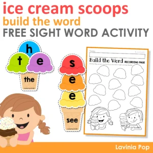 FREE Editable Sight Words Center Activity. Summer Ice Cream Cones and Scoops.
