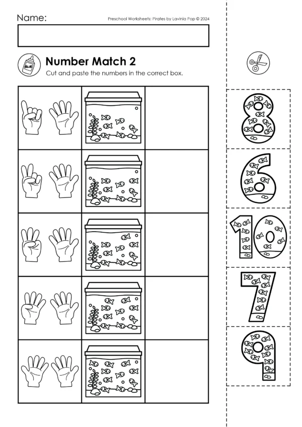 FREE Number Match Worksheets 1-10 | Counting Summer Fish