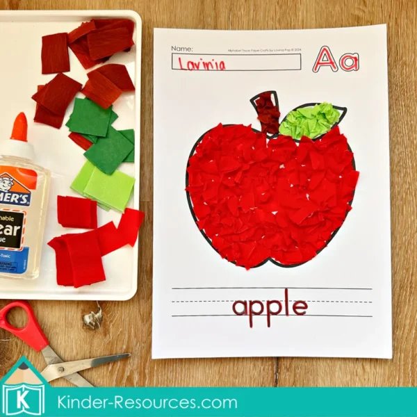 Alphabet Crafts. A Apple Tissue Paper Scrunch Printable Activity