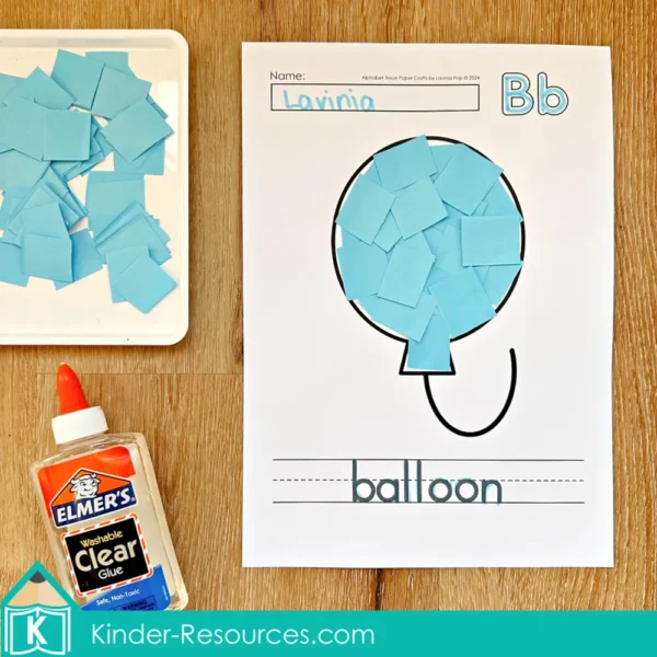 Alphabet Crafts. B Balloon Colored Paper Glue Activity