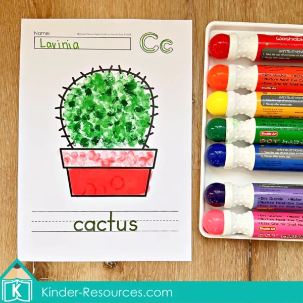 Alphabet Crafts. C Cactus Finger Paint Dot Marker Printable Activity