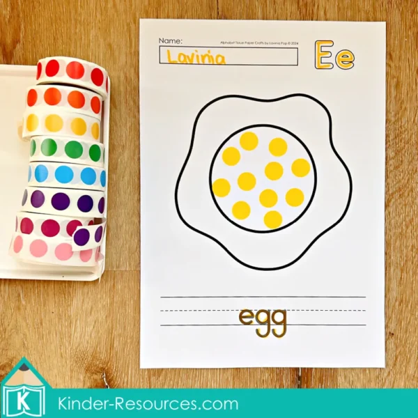 Alphabet Crafts. E Egg Fine Motor Sticker Activity