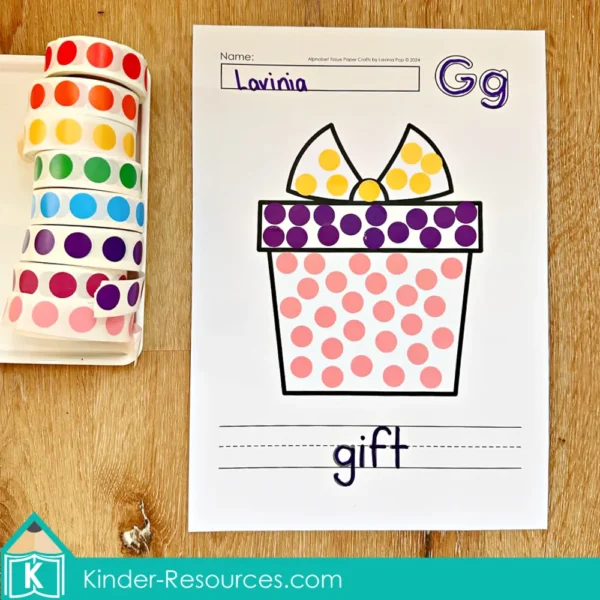 Alphabet Crafts. G Gift Fine Motor Sticker Activity