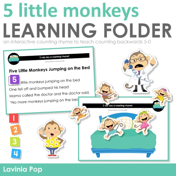 Number Rhymes for Children | Counting Rhyme Interactive Printable Activity | 5 Little Monkeys Jumping on the Bed