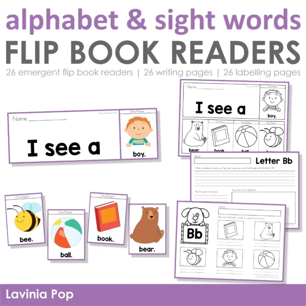 Alphabet & Sight Words Fluency FLip Book Readers | 26 booklets | 26 writing pages | 26 labelling pages