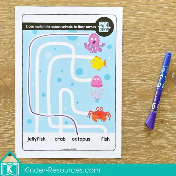 June Fine Motor Preschool Activities. Easy ocean animals and name match