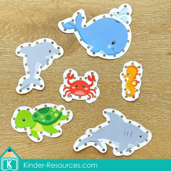 June Fine Motor Preschool Activities. Ocean animals lacing cards