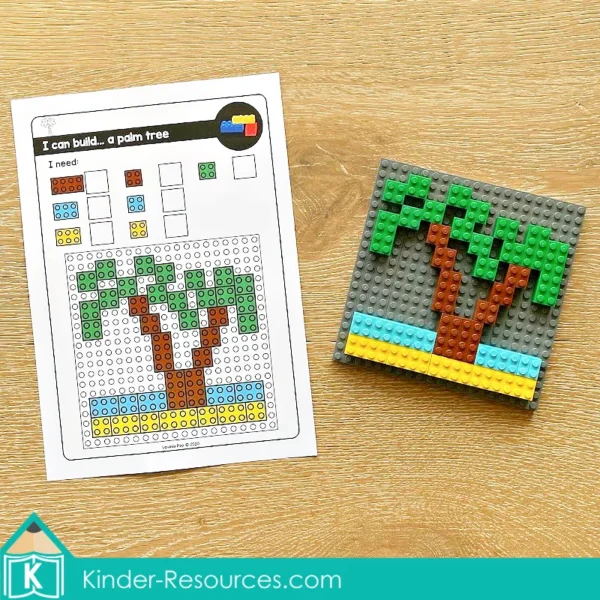 June Fine Motor Preschool Activities. Palm tree Lego brick task card