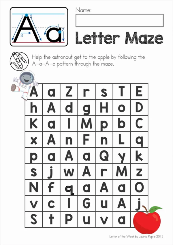 Upper and Lower Case Alphabet Maze | Printable worksheets to help with letter recognition