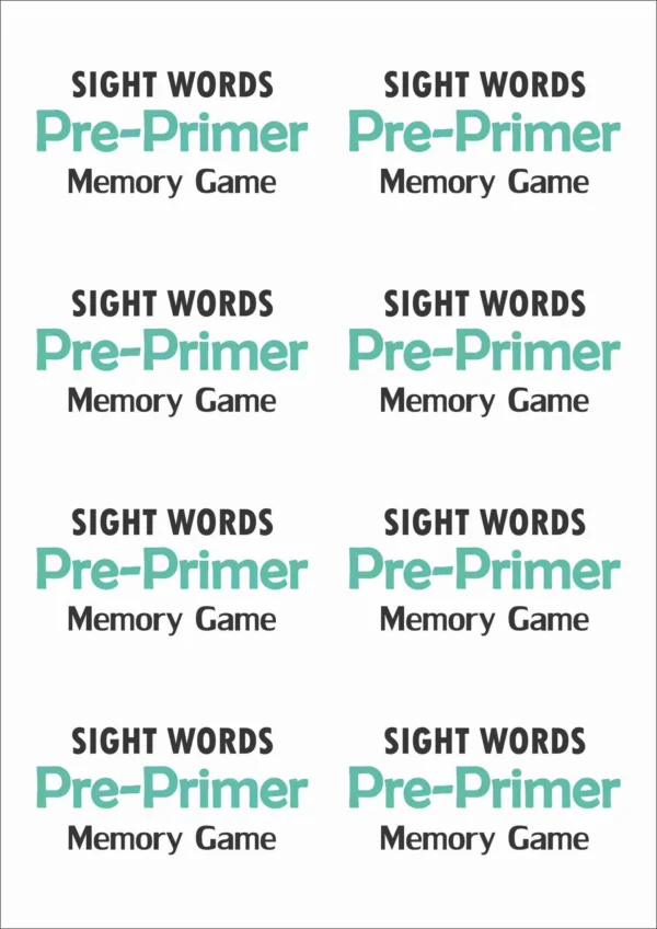 Free Sight Word Memory Game | 40 Pre-Primer Cards