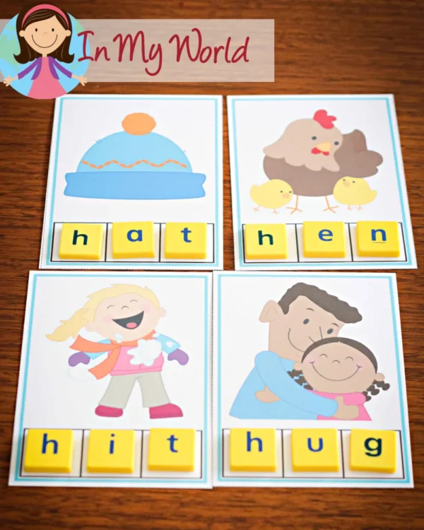 FREE Preschool Letter H Printable Worksheets and Activities. CVC Word Building Activity completed