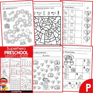 Superhero Preschool Worksheets. Alphabet Sequence | Number Sense | Number Match | Letters in my Name | Missing Numbers