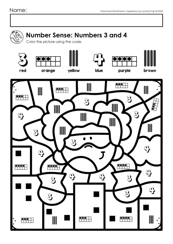 Superhero Preschool Worksheets. Number Sense Color By Code