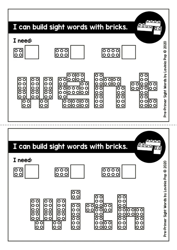 Free Sight Word Building Bricks Task Cards | Pre-Primer Sight Words Center Activity