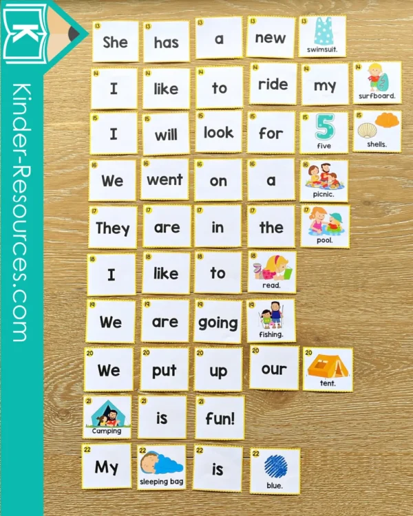 Summer Sentence Scramble. Pocket Chart Word Building Cards2