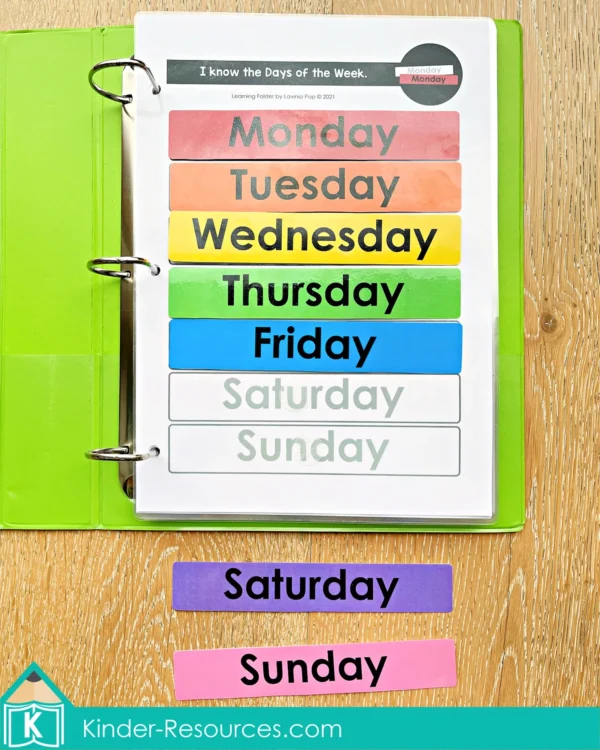 Toddler Binder Learning Folder Busy Book. Days of the Week Order Binder