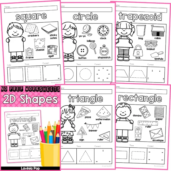 2D Shapes Worksheet Pack for Preschool and Kindergarten | Early Math Activity