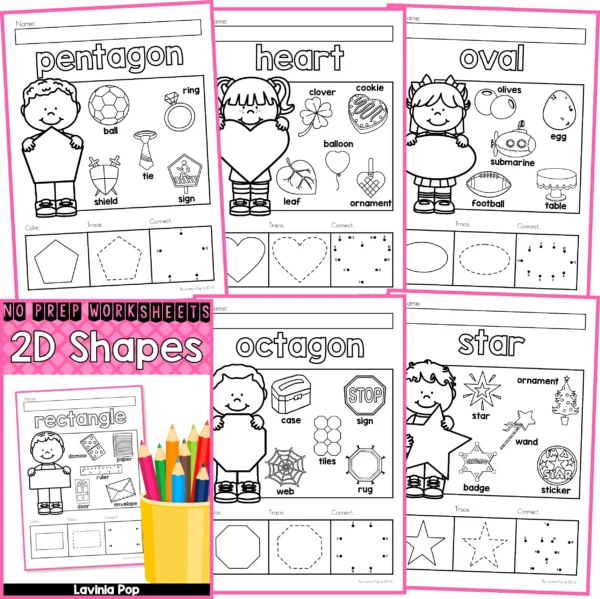 2D Shapes Worksheet Pack for Preschool and Kindergarten | Early Math Activity