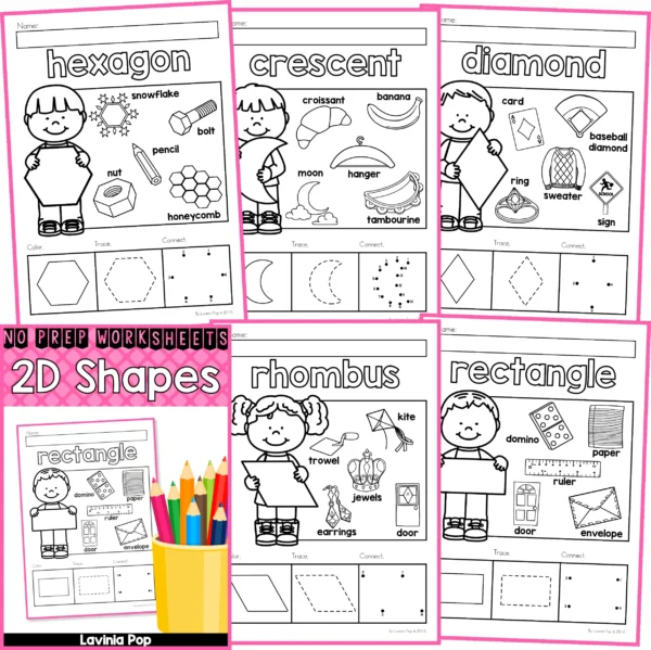 2D Shapes Worksheet Pack for Preschool and Kindergarten | Early Math Activity