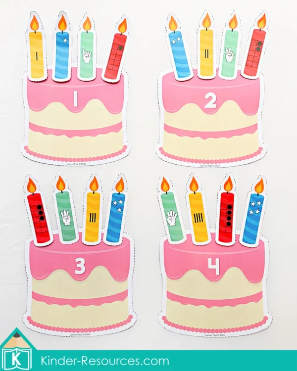 All About Me Prechool Center Activities. Birthday cake and candles number sense activity