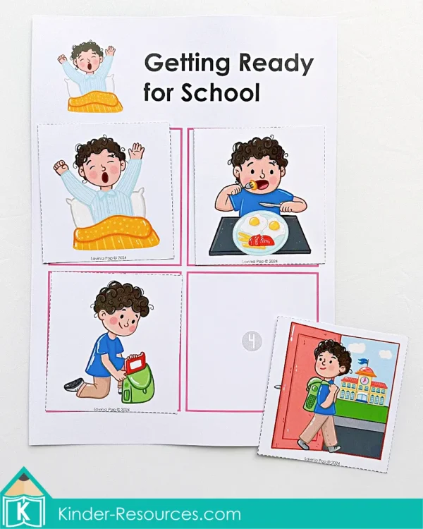 All About Me Prechool Center Activities. Getting Ready for School Sequencing Activity