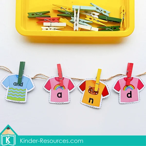 All About Me Prechool Center Activities. Sight Words Laundry Clothes Line Spelling Activity