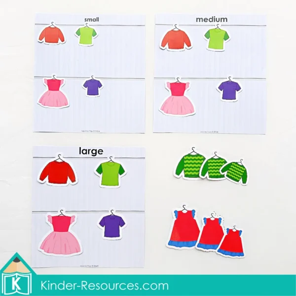 All About Me Prechool Center Activities. Sorting activity - clothes by size