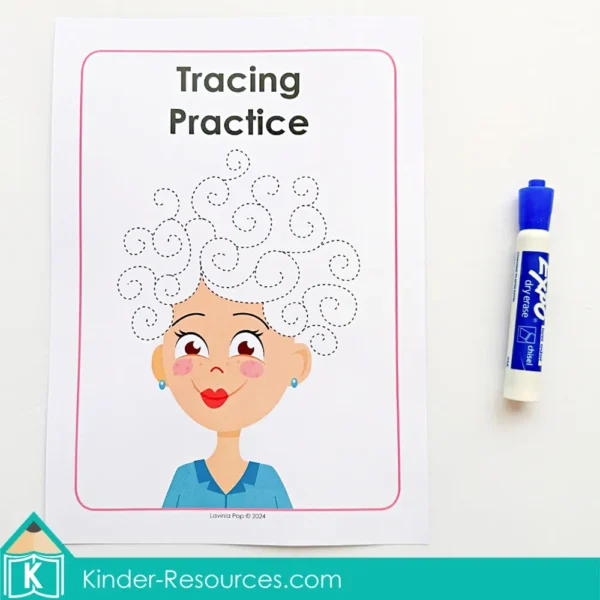 All About Me Prechool Center Activities. Trace the hair fine motor pre-writing activity