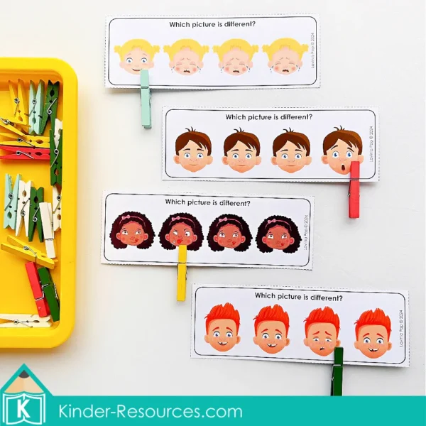 All About Me Prechool Center Activities. Which picture is different visual discrimination cards