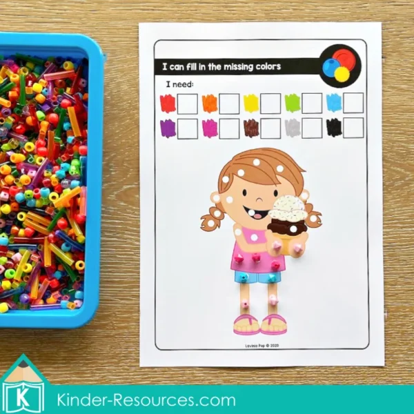 July Fine Motor Preschool Activities. Summer add missing beads to complete the colored picture